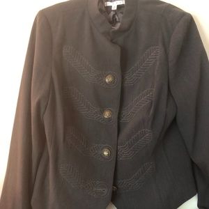 CAbi women’s blazer style 221 military embroidered gray 4 button